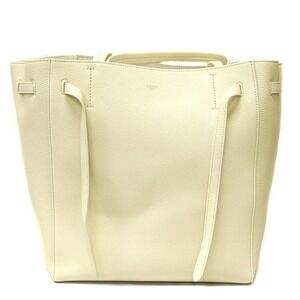 Celine Cabas Phantom Calskin Leather Shoulder Bag Beige White